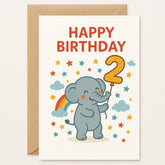 2nd Birthday Card – Elephant & Rainbow - Greeting Card